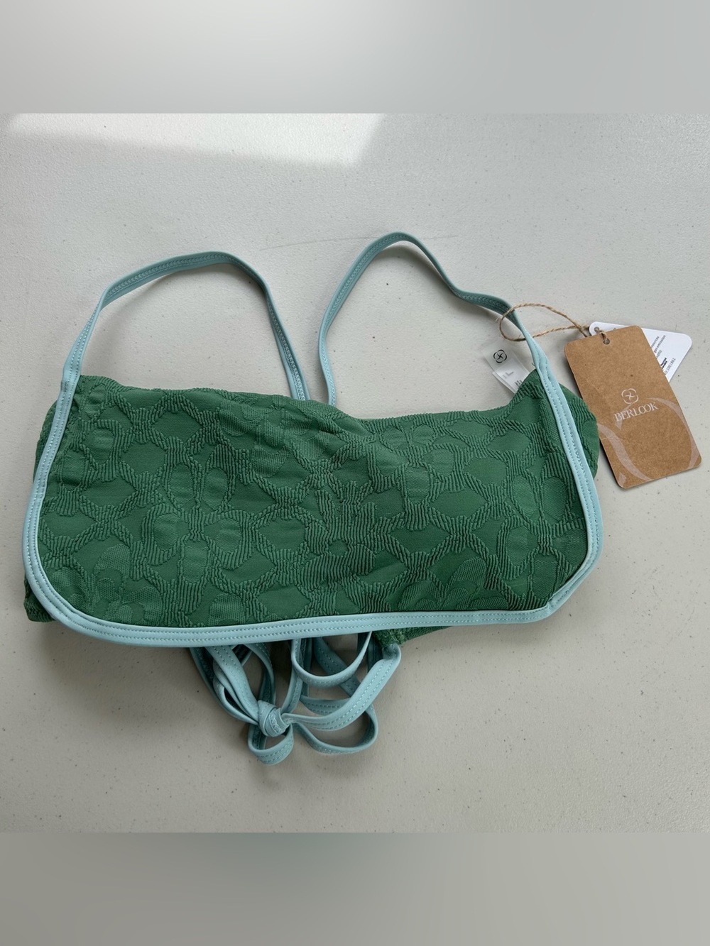 Berlook Bikini Top Large Dark Green Crisscross Strap NWT Swimwear